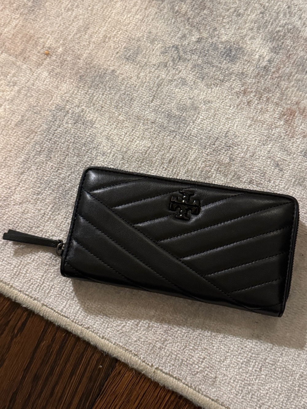 Tory Burch Black Quilted Chevron Zip-Around Wallet